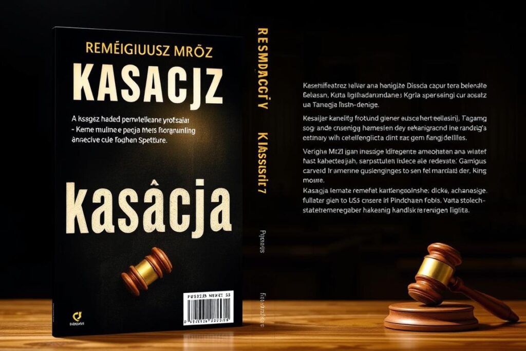 Okładka książki 'Kasacja' Remigiusza Mroza przedstawiająca salę sądową