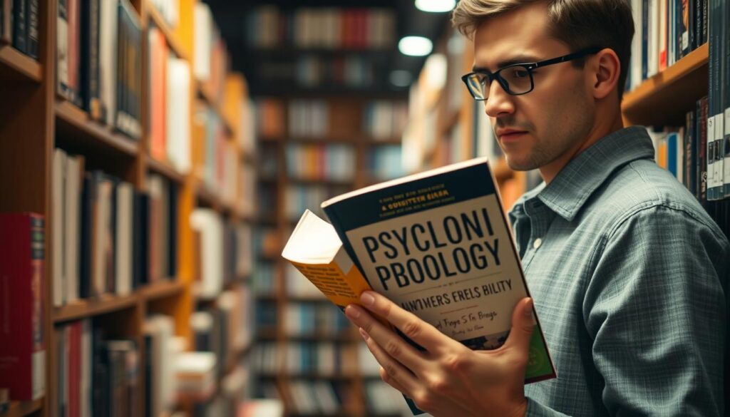 Osoba wybierająca najlepsze książki o psychologii w księgarni