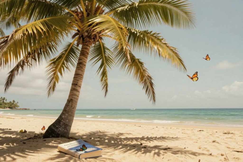 Egzemplarz Stu lat samotności w cieniu palmy na bezludnej wyspie