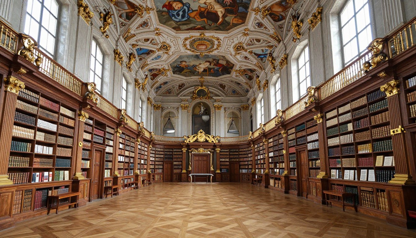 Biblioteka opactwa św. Galla - barokowa sala z historycznymi regałami