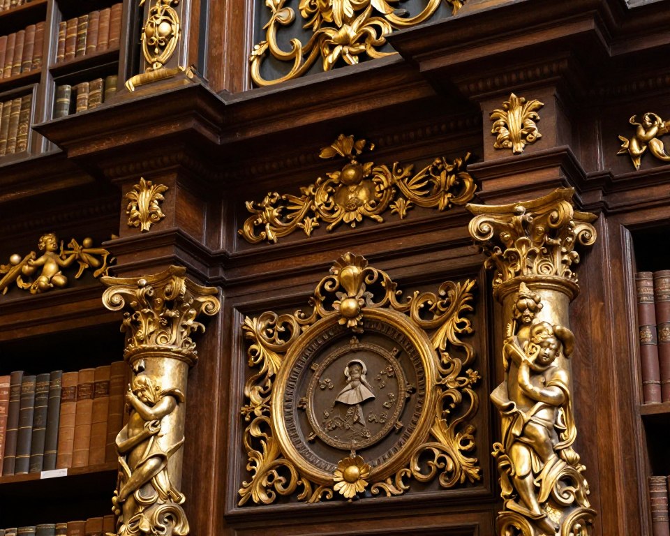Detale barokowej dekoracji w bibliotece opactwa św. Galla